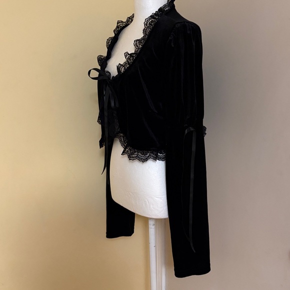ROMWE Black Lace Trim Robe Sz 12 - Picture 2 of 5